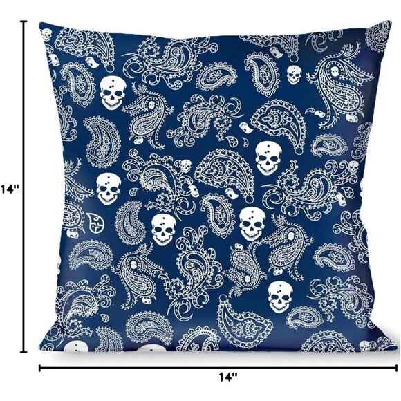 Decorative Throw Pillow Bandana Skulls Royal Blue White 14" x 14" - Picture 2 of 4
